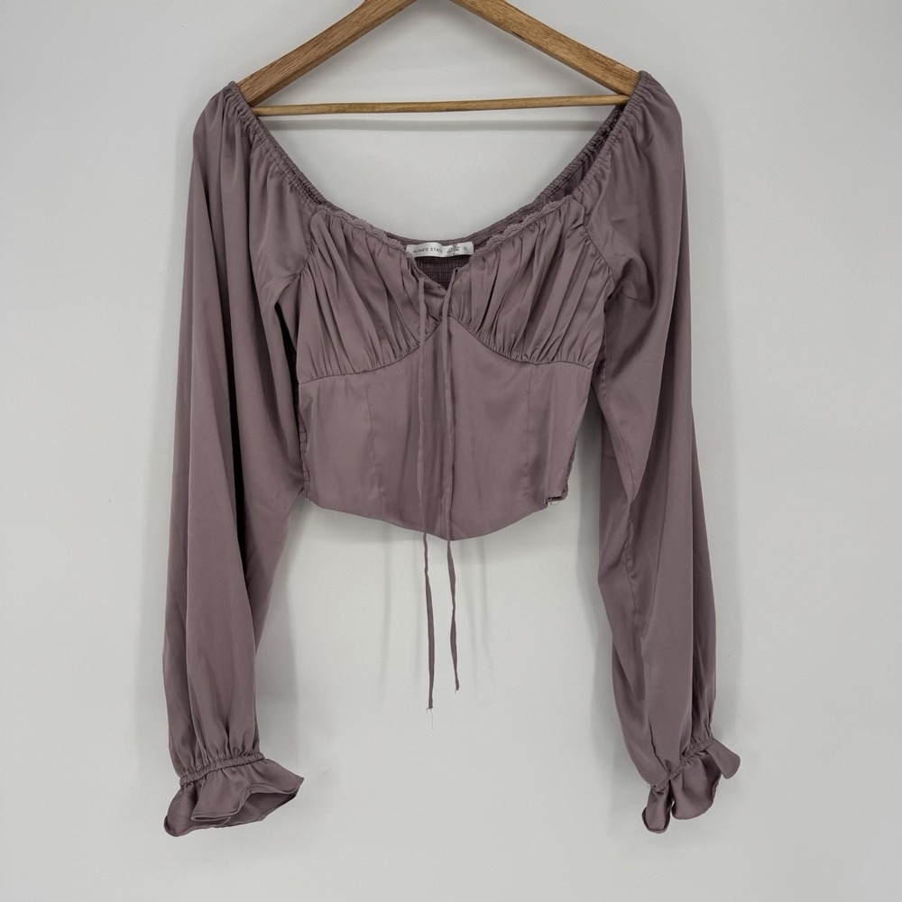 Altar'd State Mauve Off-Shoulder Long Sleeve Crop Top